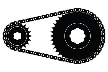 Chain drive. Roller chain and sprocket. Silhouette vector
