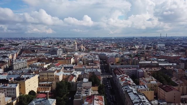 Aerial view of St. Petersburg Russia. Flying over the city center, Pravda street, Hermitage hotel on a summer day.