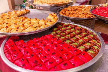 Bright appetizing oriental sweets. Close-up.