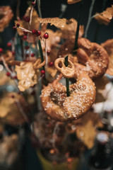 autumn black table with pretzels