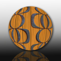  3D render wood ball and metal elements
