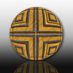  3D render wood ball and metal elements