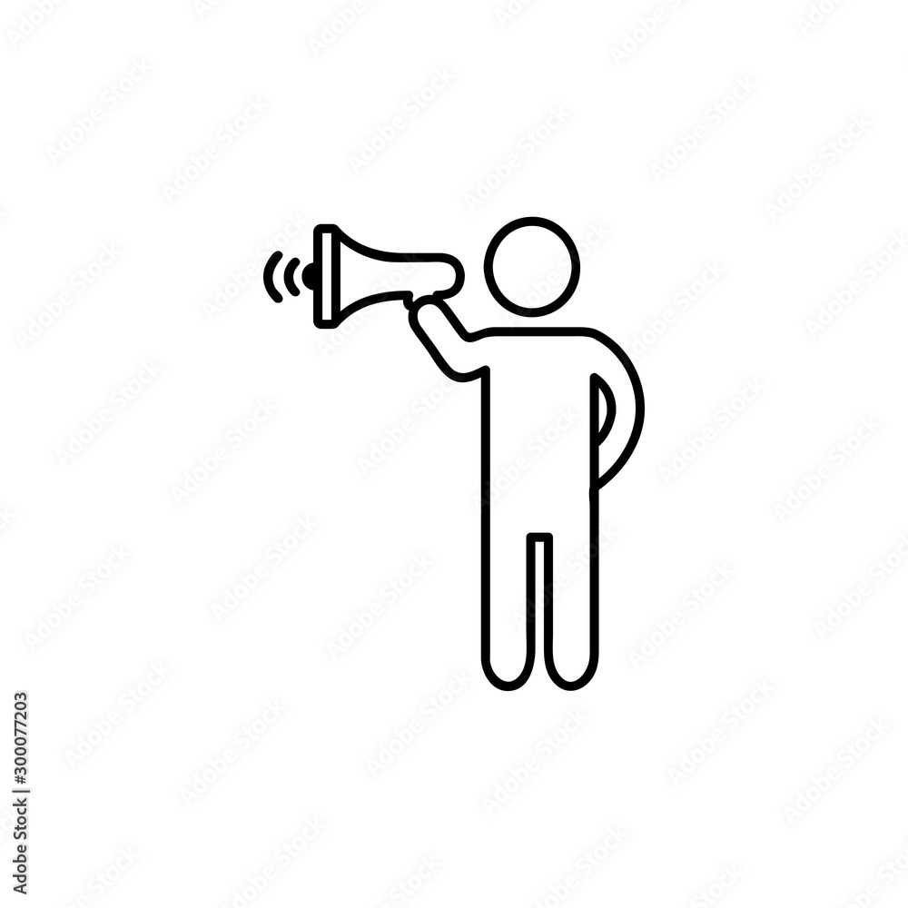 Poster man with megaphone icon thin line for web and mobile, modern minimalistic flat design. vector black 