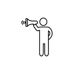 Fototapeta premium Man with megaphone icon thin line for web and mobile, modern minimalistic flat design. Vector black icon on white background.