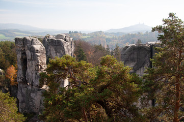 Autumn forest, castle, rocks