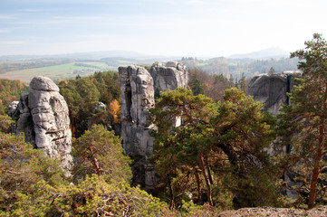 Autumn forest, castle, rocks