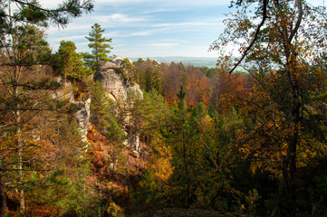 Autumn forest, castle, rocks