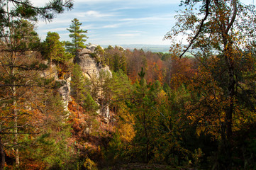 Fototapeta na wymiar Autumn forest, castle, rocks