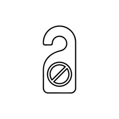 Flat line design vector icon for tag hanging on door knob. Hotel industry. Do not disturb sign or online room reservation. Design elements for business and website