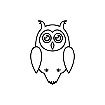 Vector owl. Cute owl cartoon character made in line art style. Black simple vector icon. Symbol, logo illustration. Pixel perfect