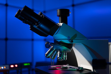 professional microscope in biological laboratory