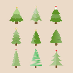 Collection of Christmas tree, modern flat design - vector illustration.