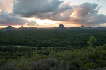 Glass House Mountains at sunset