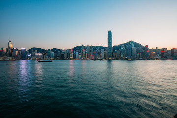 Fototapeta premium Long exposure photography of Victoria Harbor in Hong Kong 
