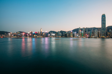 Fototapeta premium Long exposure photography of Victoria Harbor in Hong Kong 
