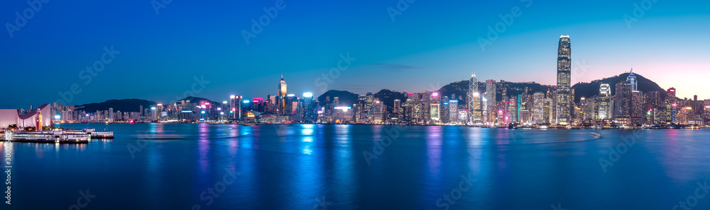 Poster Long exposure photography of Victoria Harbor in Hong Kong 