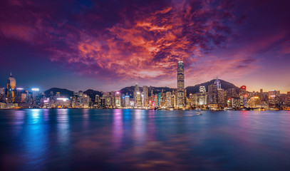 Long exposure photography of Victoria Harbor in Hong Kong 