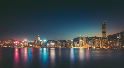 Fototapeta na wymiar Long exposure photography of Victoria Harbor in Hong Kong 