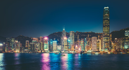 Fototapeta premium Long exposure photography of Victoria Harbor in Hong Kong 