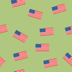 USA flag seamless patern isolated on green background. American sign vector design