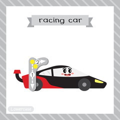 Naklejka premium Letter R lowercase tracing. Racing Car
