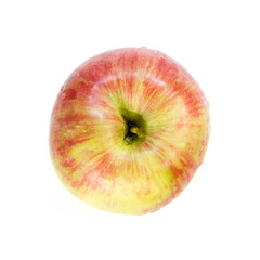 Yellow-red apple. Top view. Close up. Isolated on white background