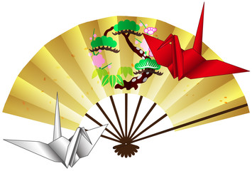 扇子と折り鶴のデザイン 09