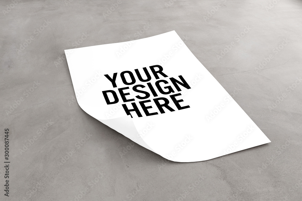 Poster mock up of a sheet of paper isolated on a background with shadow - 3d rendering