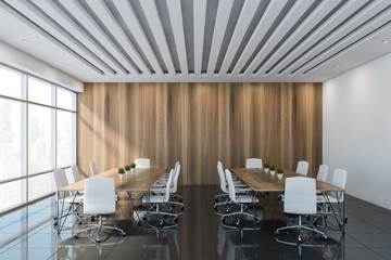 White and wooden meeting room interior