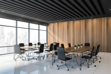 Black and wooden meeting room corner