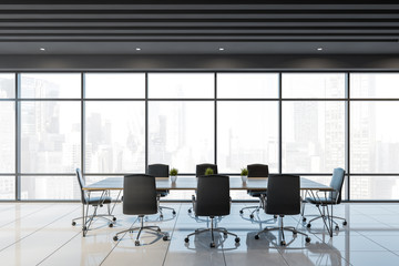 Panoramic black ceiling meeting room interior