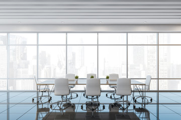 Panoramic white ceiling meeting room interior