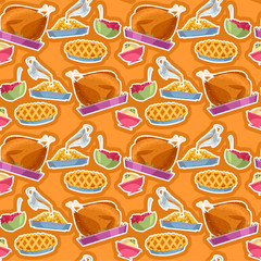 Happy Thanksgiving. Traditional holiday foods. Seamless background pattern.