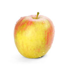 Yellow-red apple. Close up. Isolated on white background