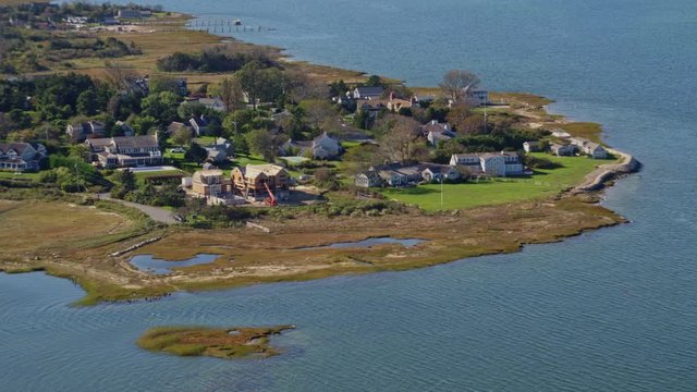 Cape Cod Massachusetts Aerial v7 Panning to near birdseye view of Blish Point neighborhood - October 2017