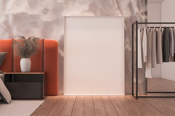 Mock up poster in white bedroom interior