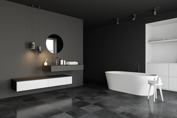 Fototapeta na wymiar White and gray bathroom corner, tub and sink