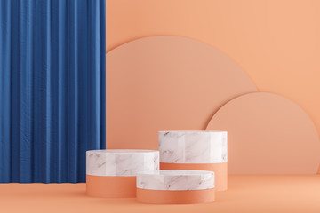 Beige and marble tables for product display