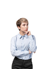 Thoughtful young Asian businesswoman, isolated