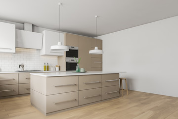 White and beige kitchen corner with bar