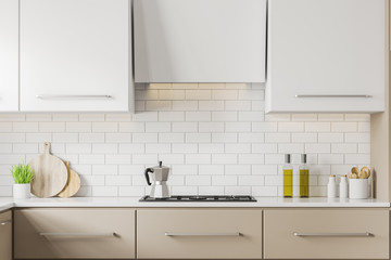 Beige kitchen countertops close up