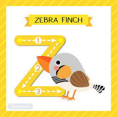 Letter Z uppercase tracing. Zebra Finch bird
