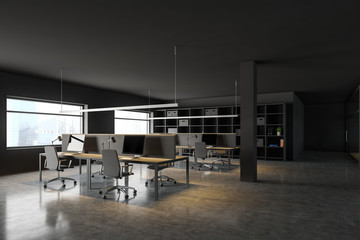 Dark gray open space office corner