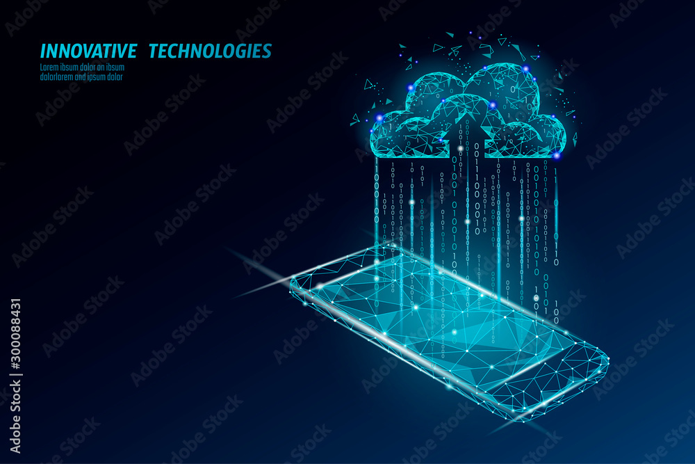 Aufkleber cloud computing online storage low poly. polygonal future modern internet business technology. white