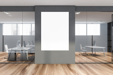 Mock up poster in gray office hall