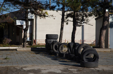 Secondhand tyres casing.