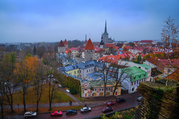 View from the observation platform on the old city of Tallinn on an autumn day