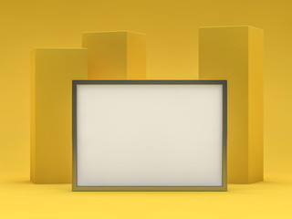 White blank photo horizontal frame mockup over background. 3D