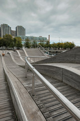 Naklejka premium Detailed view of a newly installed external walkway showing the metal and timber architecture features