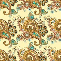 Oriental seamless paisley pattern. Floral wallpaper.
